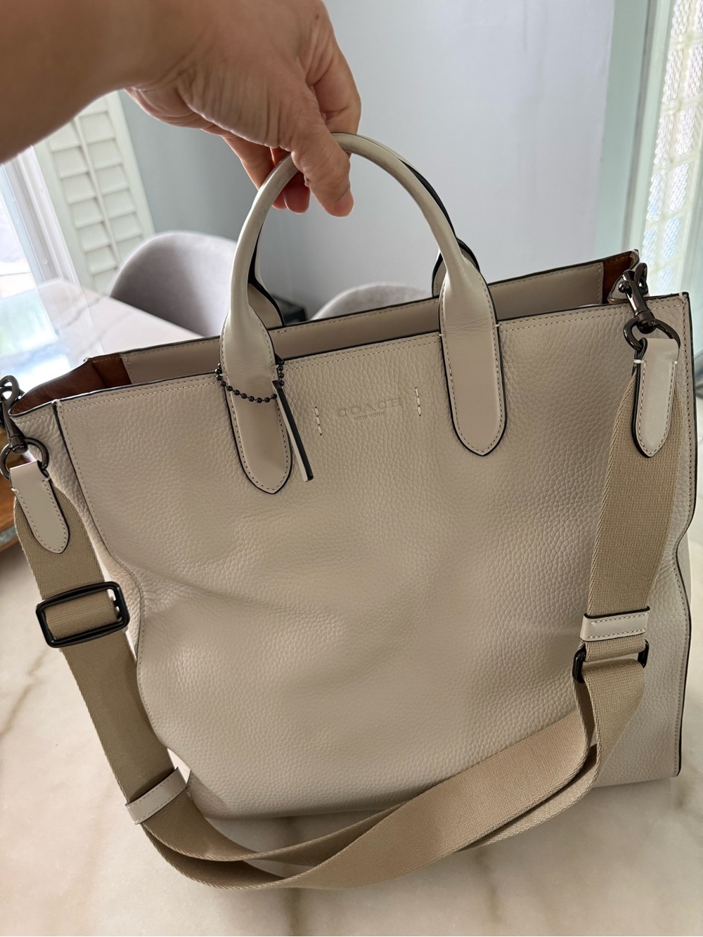 Coach Women's Ivory Leather Tote Bag with Adjustable Strap